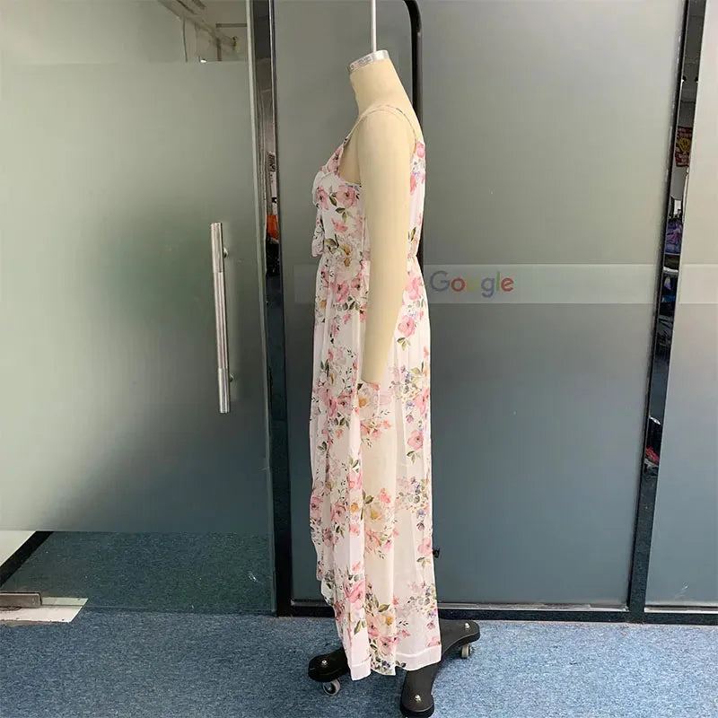 Women Maxi Dress Summer Chic V Neck Sleeveless