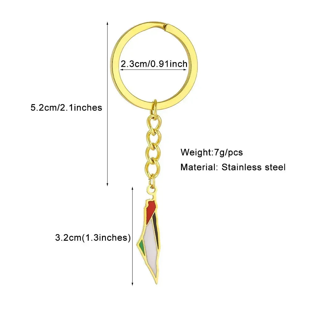 YILUOCD Palestine Map Pendant Keychain Stainless Steel Palestine Flag Map Key Ring Jewelry Vintage Jewelry Amulet for Women Men
