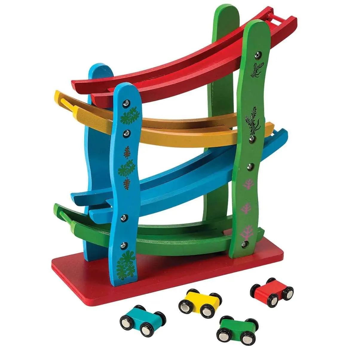 1pc Wooden Ramp Racer Toddler Toys Race Track Car Games for Kids Boys Girls Gifts with 4 Small Racers