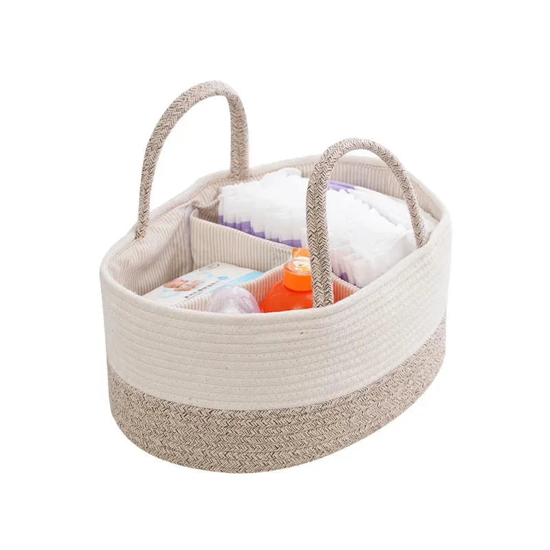 Multifunctional Travel Out Portable Mommy Bag Cotton Rope Diaper Bag Diaper Storage Bag Baby Diaper Storage Basket(38*25*17cm)
