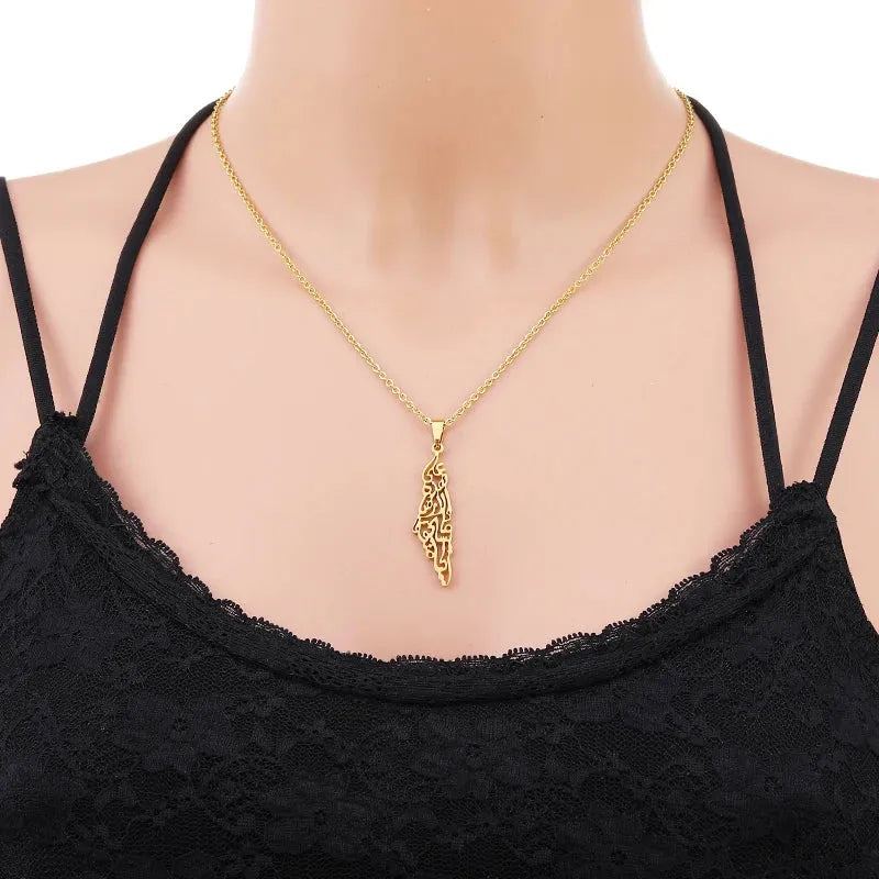 Palestine Israel Map Pendant Necklaces Women Girls Men Silver Color/Gold Color Stainless Steel Party Annivers Jewelry Gifts