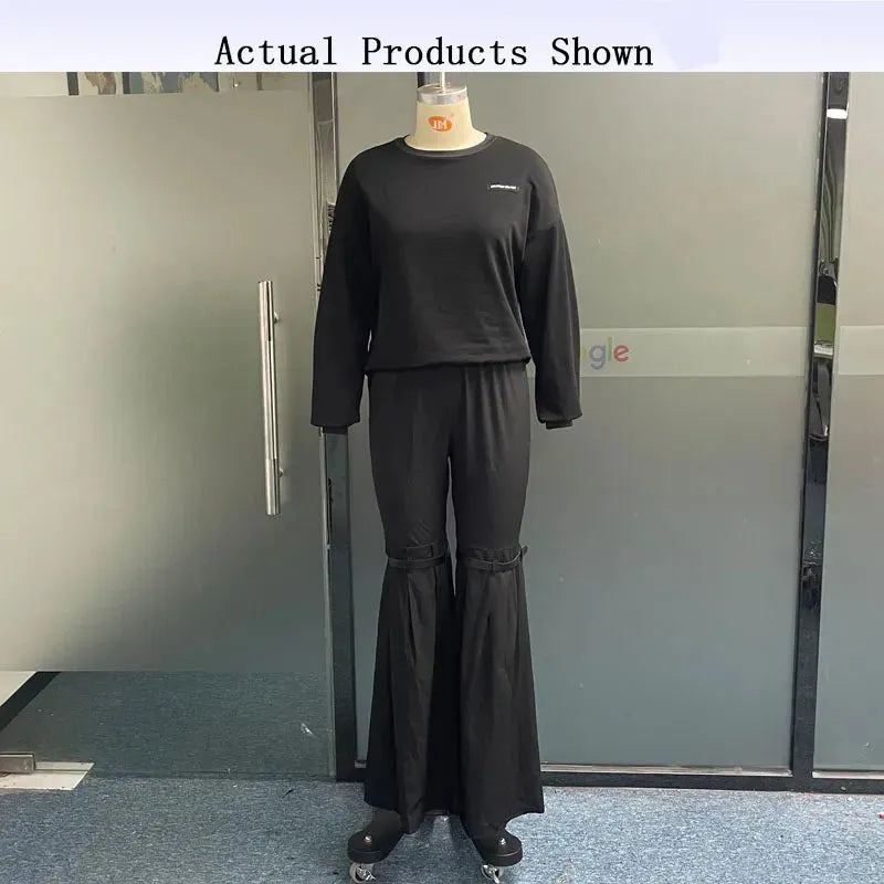Women Two Piece Set Autumn Fashion Casual Long Sleeve Round Neck T Shirt Top Loose Flare Pants Sets High Streetwear