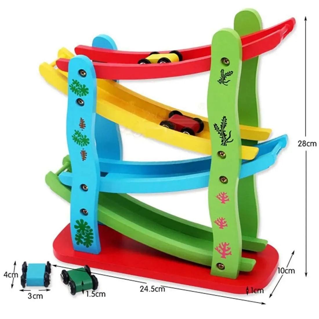 1pc Wooden Ramp Racer Toddler Toys Race Track Car Games for Kids Boys Girls Gifts with 4 Small Racers