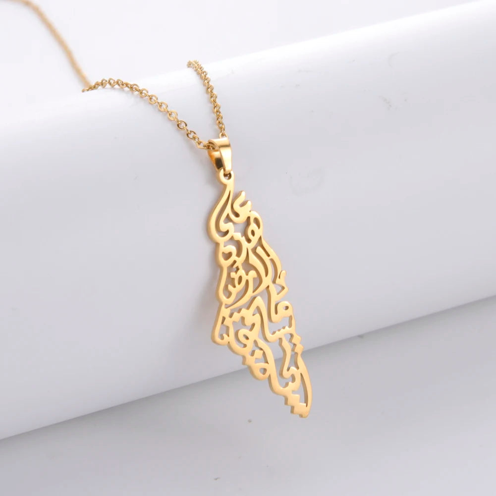 Unift Palestine Map Necklaces Stainless Steel Pendant Neck Chain Ethnic Memorial Amulet Country Map Jewelry Women Men Trendy