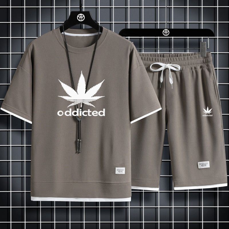 Men's Sportswear Linen Fabric T-shirt and Shorts Two Piece Set