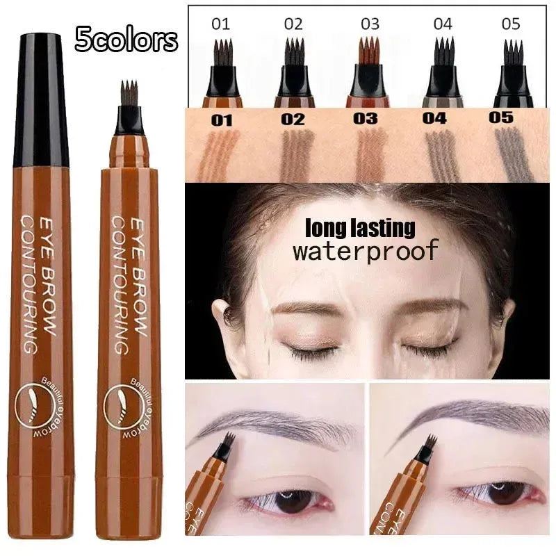 5-Color Four-Pronged Eyebrow Pencil Eyebrow Brush Split Liquid Waterproof Long-Lasting Eyebrows Pencil Eyebrow Shadow Style Tool