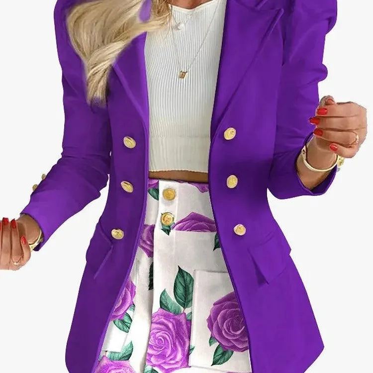 Women's Plaid Print Jacket With Mini Skirt Two Piece Sets