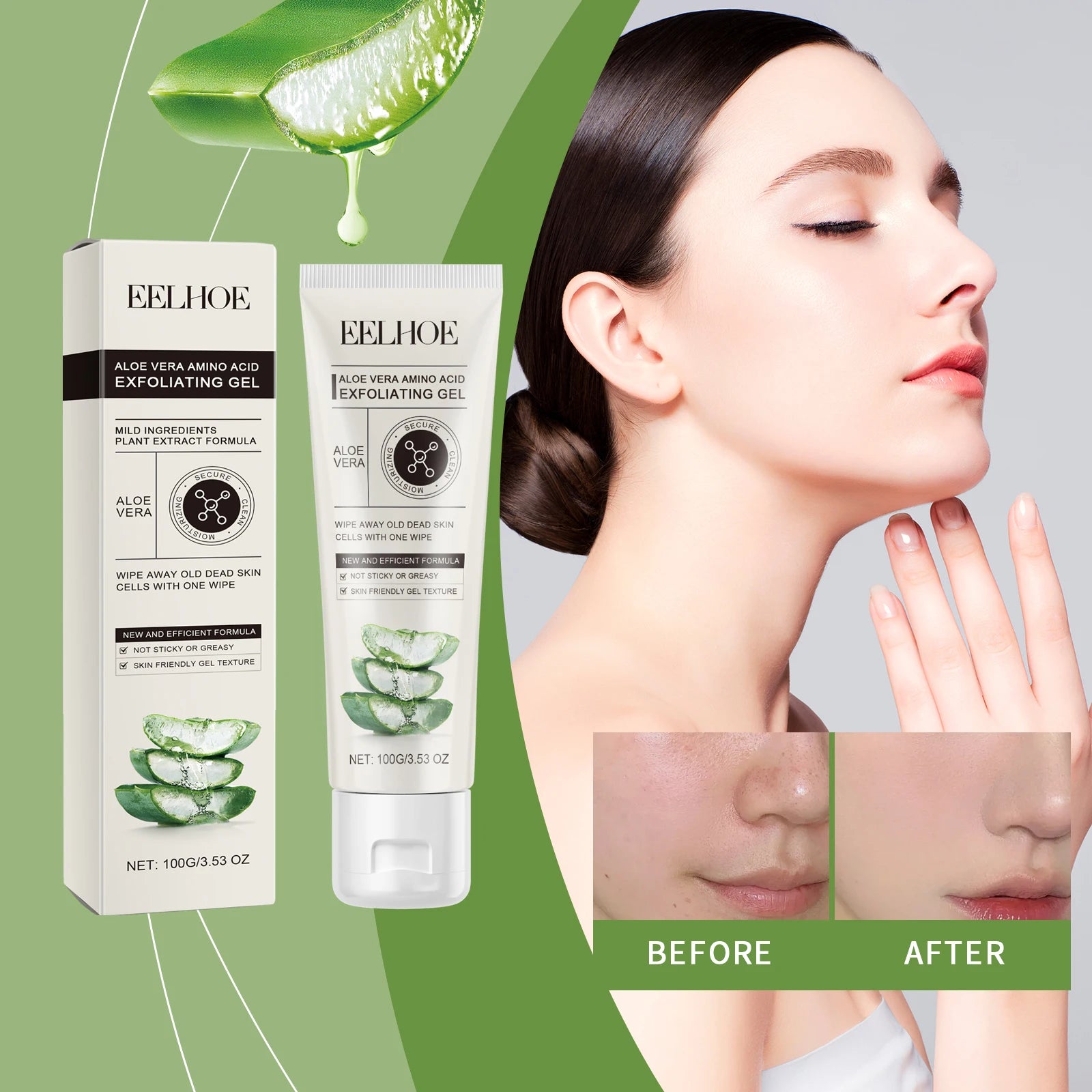 Aloe Vera Amino Acid Gentle Exfoliating Gel for Face Deep Cleansing Skin Purifying Moisturizing Facial Care