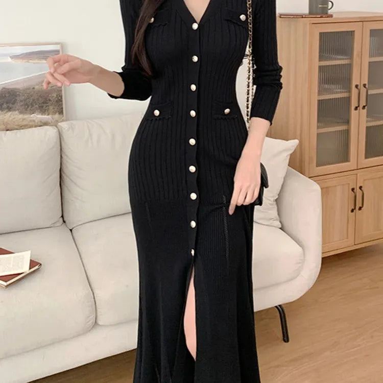 Summer Midi Dress Women Knitted Black Bodycon Korea Style Ruffle Ladies Dresses Elegant Fashion Casual Woman Dress 2023