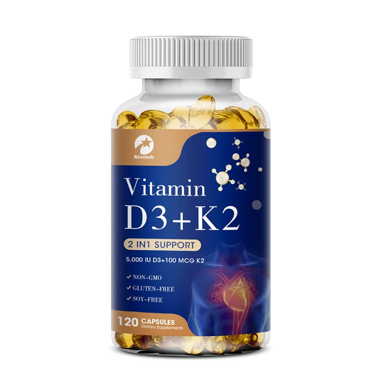 Kexinsh D3 K2 Vitamin Capsules Helps Promote Bone Heart Immune Health Non-GMO formula Protects The Heart and Supports Immunity