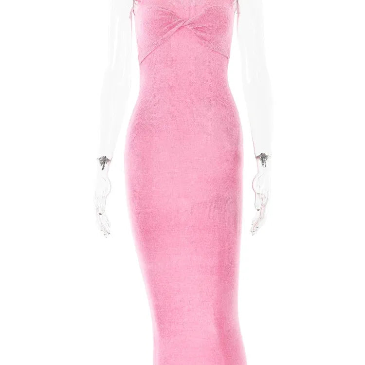 JULISSA MO Knitted Round Neck Ruched Women Maxi Dress Sleeveless See Through Dress Female Summer Skinny Elegant Party Beachwear