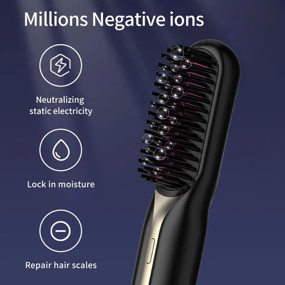 Cordless Hair Straightener Hot Heating Comb Professional Electric Brush for Hair Smoothing Iron Negative Ion Nourish Hair Care
