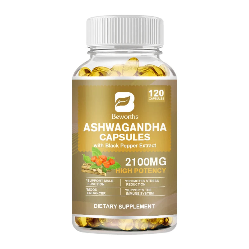 BEWORTHS Organic Ashwagandha Root Extract Capsules Help Sleep Stress Relief Better Mood Balance hormones Male Functional Health
