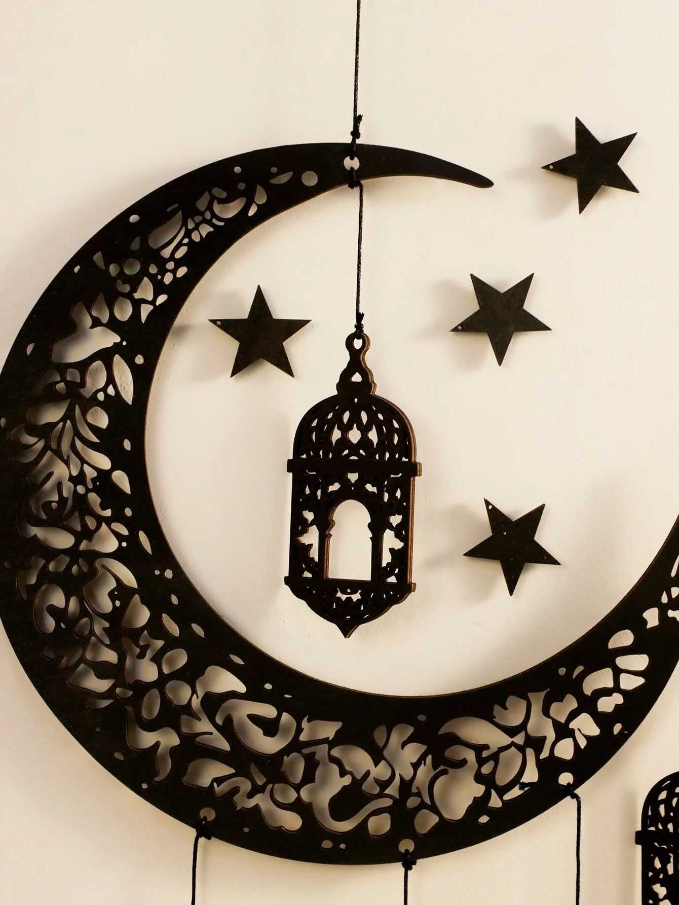 Wooden Hollow Moon and Star Lantern – DIY Ramadan Hanging Decor, Islamic Eid Mubarak Festival Decorations,Ornament Islamic Gifts