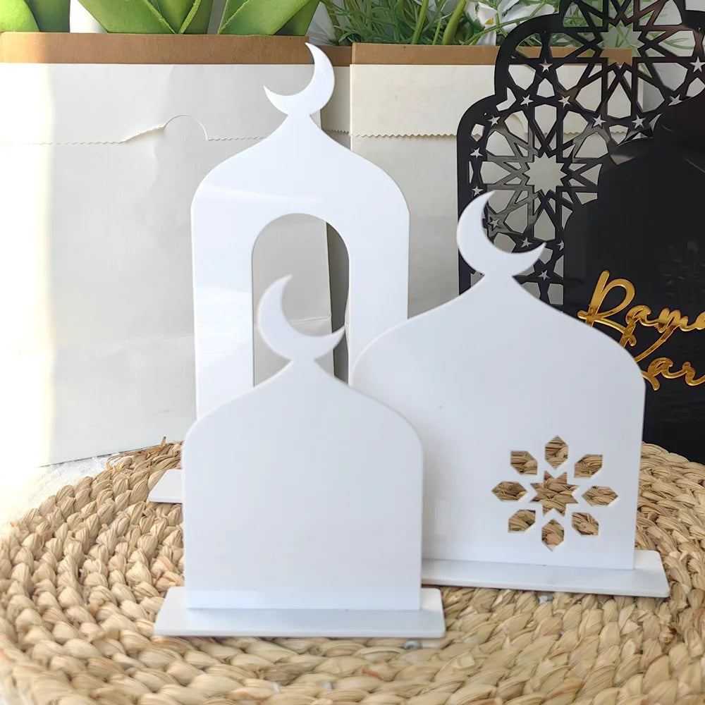Muslim Ramadan Festival black white solid color metal desktop ornaments decorated with gold printing hollow printing decorations