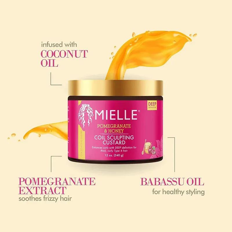 Mielle Organics Pomegranate & Honey Sculpting Custard, Natural Styling Cream Plus Moisture, For Curl, Wave Hair Care Product