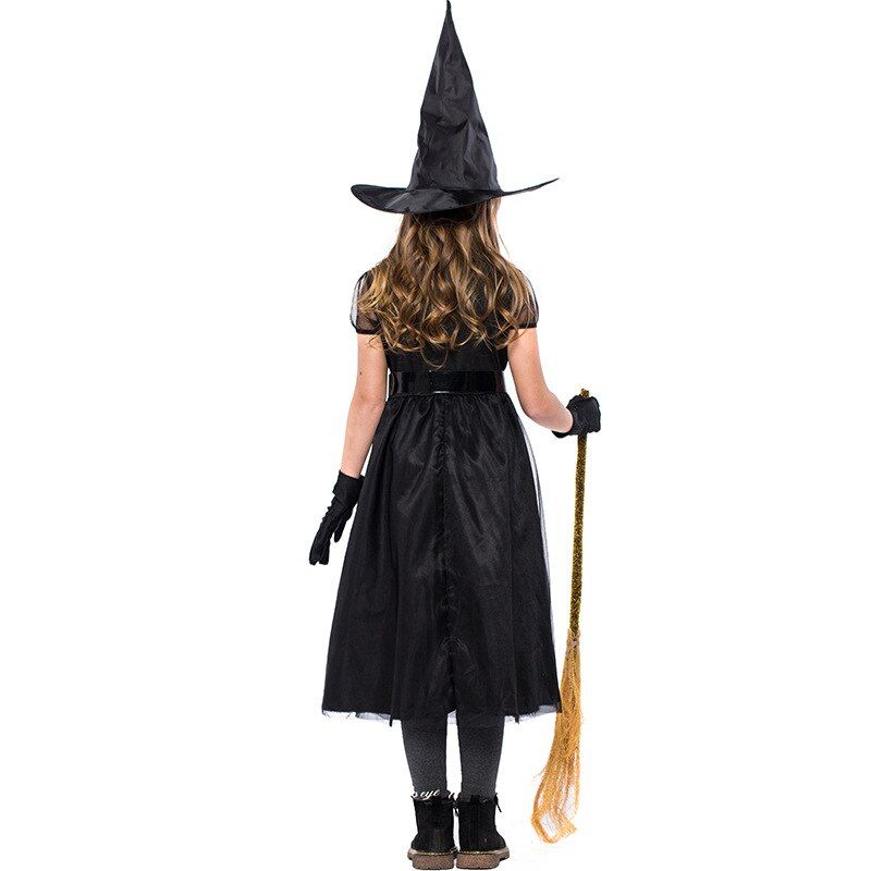 Cute Witch Costume for Kids Girls Pretty Black Fly Witch Costume Halloween Carnival Party Funny Cosplay Uniform