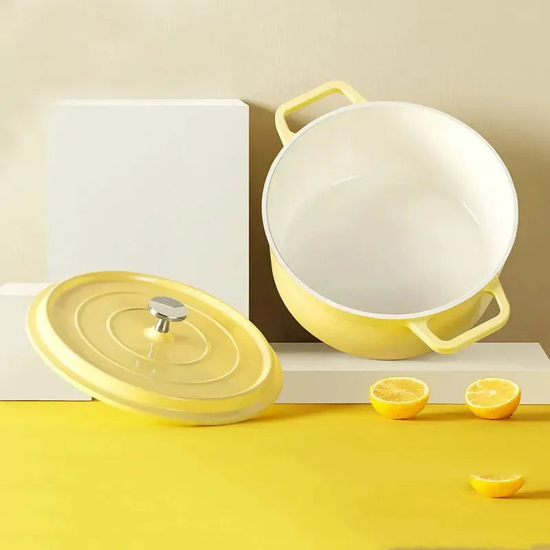Two Ear Enamel Pot Home Soup Congee Instant Noodles Die-casting Aluminum Enamel Pot Induction Cooker Available