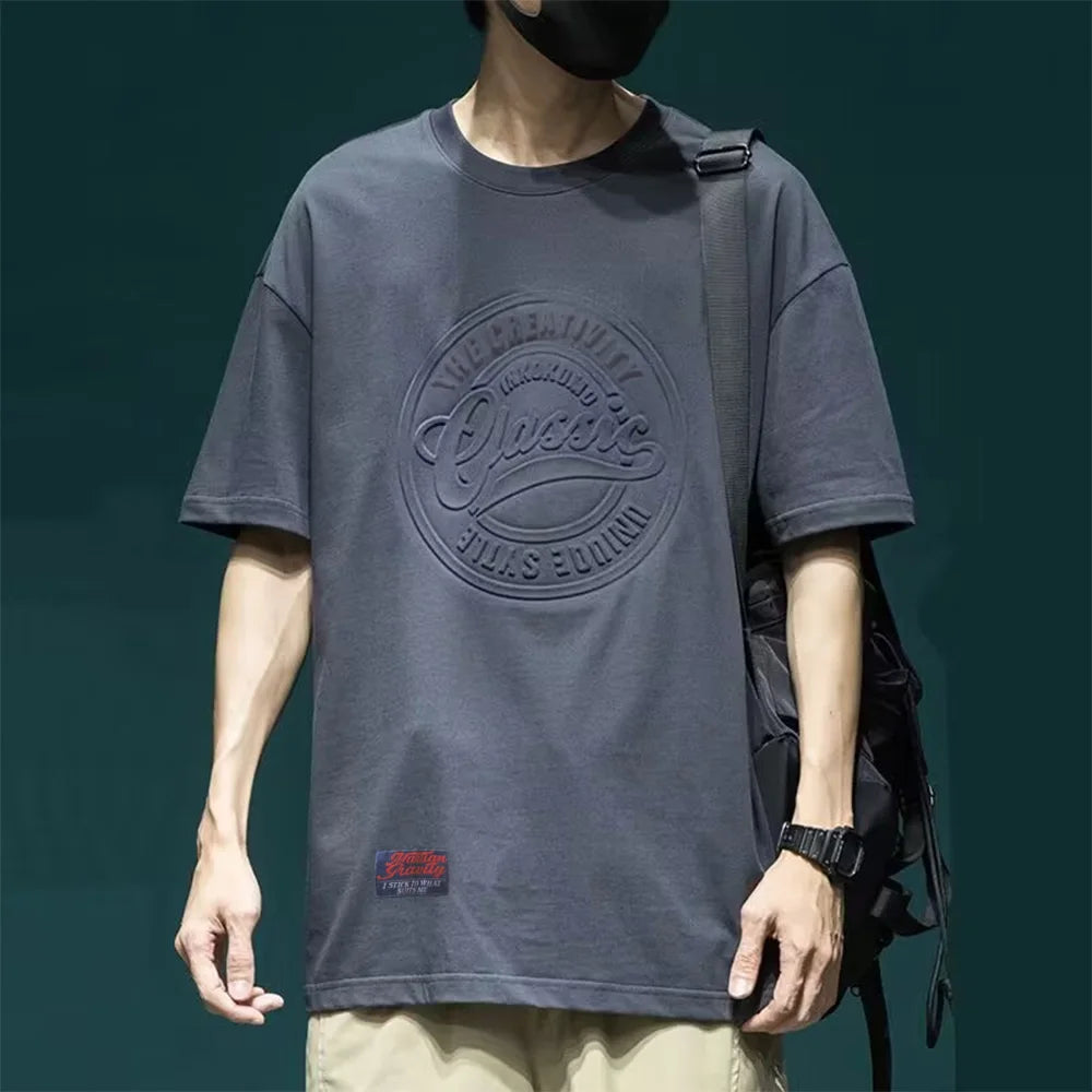3D Print Steel Print Cotton American Retro Short-sleeved T-Shirt Men Casual T Shirt Classic Labeled T-shirts Tops Tees