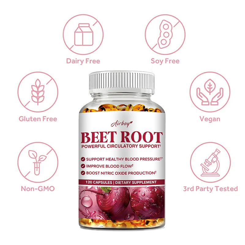Beet Root Capsules - Blood Pressure Support, Heart Health, Improves Circulation, Blood Flow
