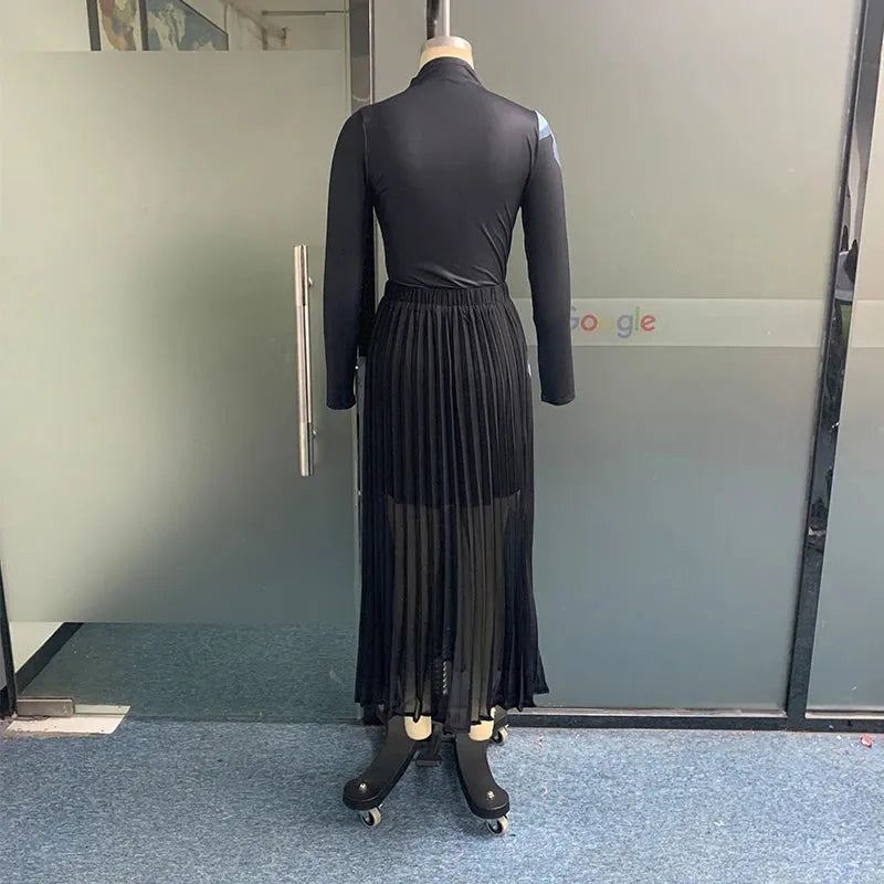 Women Two Piece Set Autumn Office Casual Floral Printed Long Sleeve Round Neck Knitted Top Loose Pleated Skirt Sets