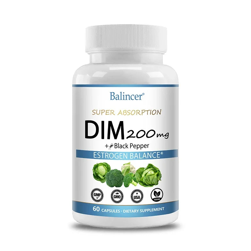 DIM Supplement 200mg Diindolylmethane - Maintains Hormonal Balance with Estrogen for Menopause and Mid-life