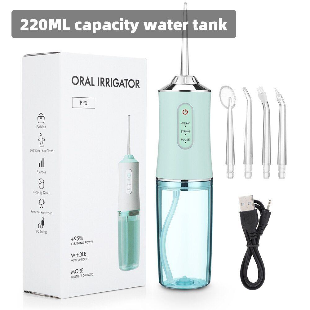 Oral Irrigator Portable Dental Water Flosser USB Rechargeable Jet Floss Tooth Pick 4 Jet Tip 220ml 3 Modes