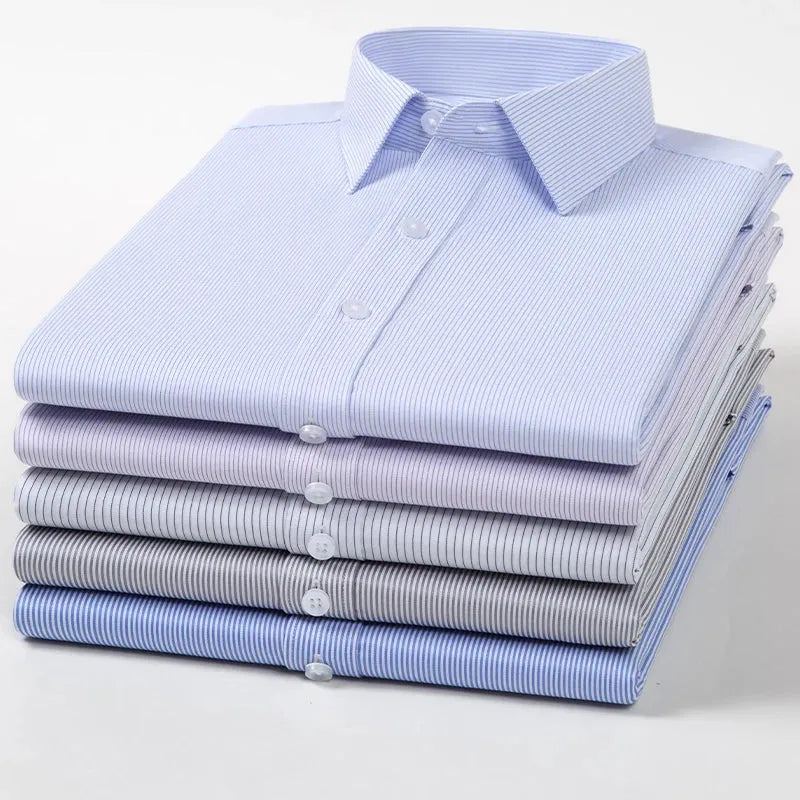 Quality Elasticity Anti-Wrinkle Men Shirt Long Sleeves Dress Shirts For Men Slim Fit Camisa Social Business Blouse White Shirt