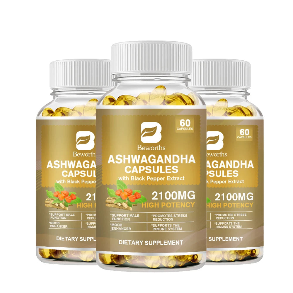 BEWORTHS Organic Ashwagandha Root Extract Capsules Help Sleep Stress Relief Better Mood Balance hormones Male Functional Health