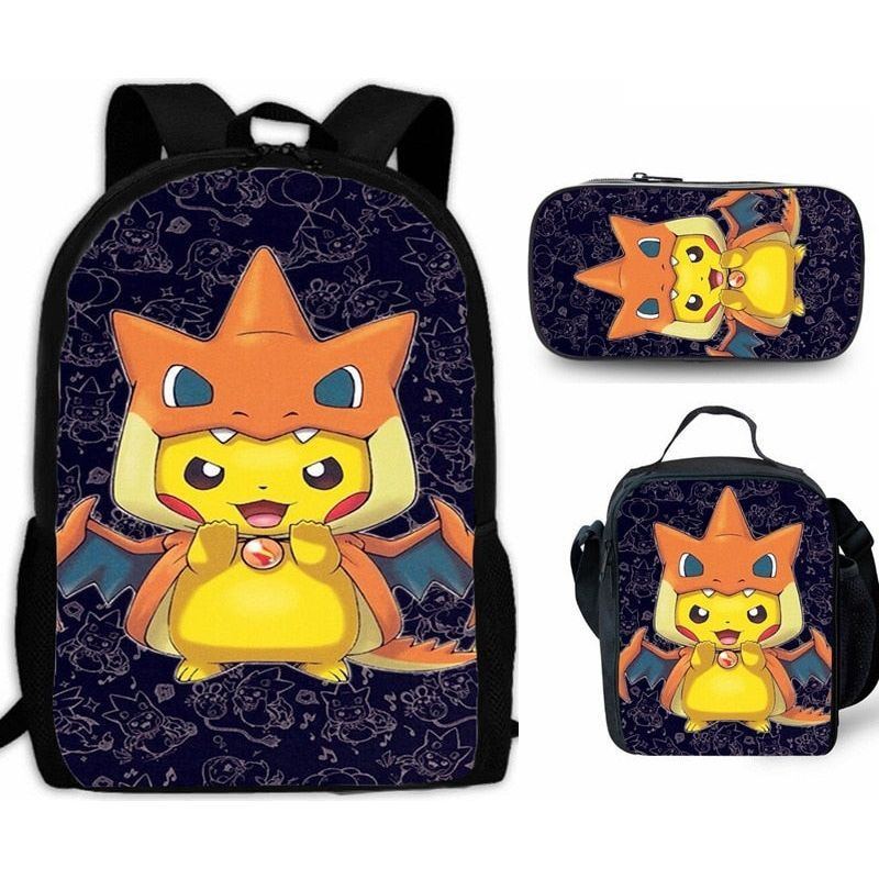 Cartoon Pikachou Schoolbag Backpack Lunch Bag Shoulder Bag Pencil Case Gift for Kids Students - Jointcorp