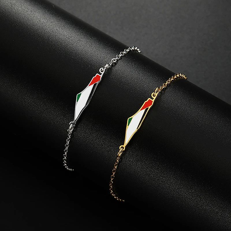 Enamel Palestine Map Charm Bracelet Double Layer Bead Chain For Women Men Gold Color Hand Bracelet Country Geography Jewelry