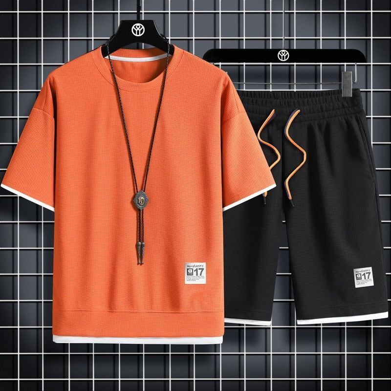 sport t shirt suits 2 piece matching sets outfit clothes for men - Jointcorp