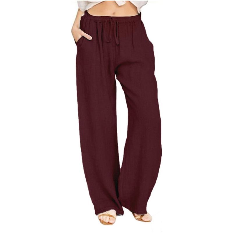 Cotton Linen Pants For Women Casual Trousers Female Drawstring Wide Leg Pants Y2K Clothing Drawstring Pants Women Streetwear Plus size - Jointcorp