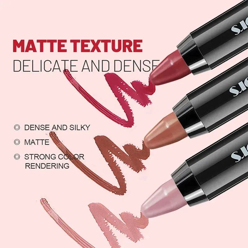Sexy Matte Lipstick Pencil Waterproof Long Lasting Red Contour Tint Lipstick Non-stick Cup Lipliner Pen Lips Makeup 7 Colors