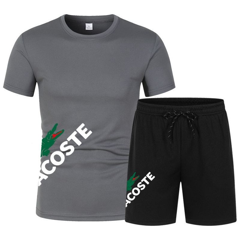 Men's short sleeved shorts sportswear, O-neck monochrome sportswear, two-piece fashion set, quick drying fitness set - Jointcorp