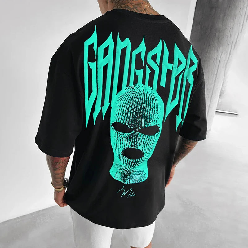 Gangster Printing Mens T-shirts 2025 Spring Summer Casual Short Sleeve O Neck Loose Tees For Men Clothes Streetwear Fashion Tops