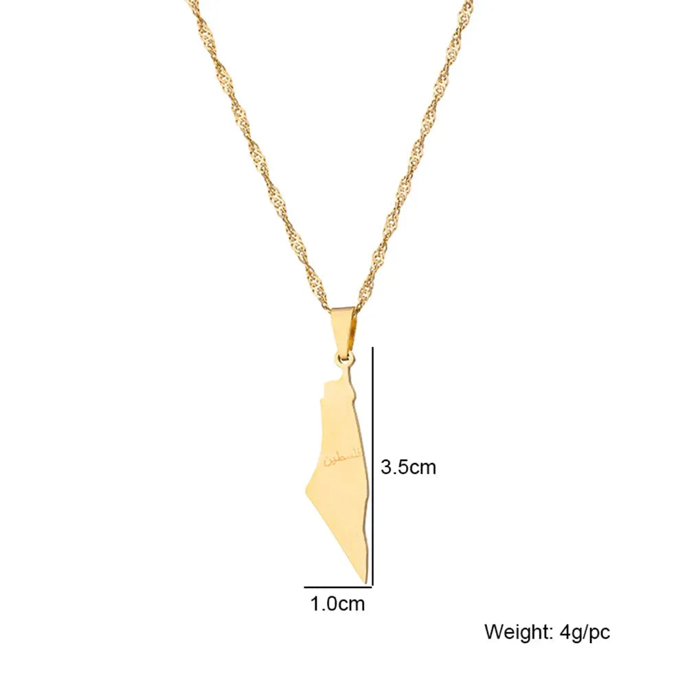 Fashion State of Palestine Map Pendant Necklace Stainless Steel Men Women Ethnic Maps Jewelry Gift