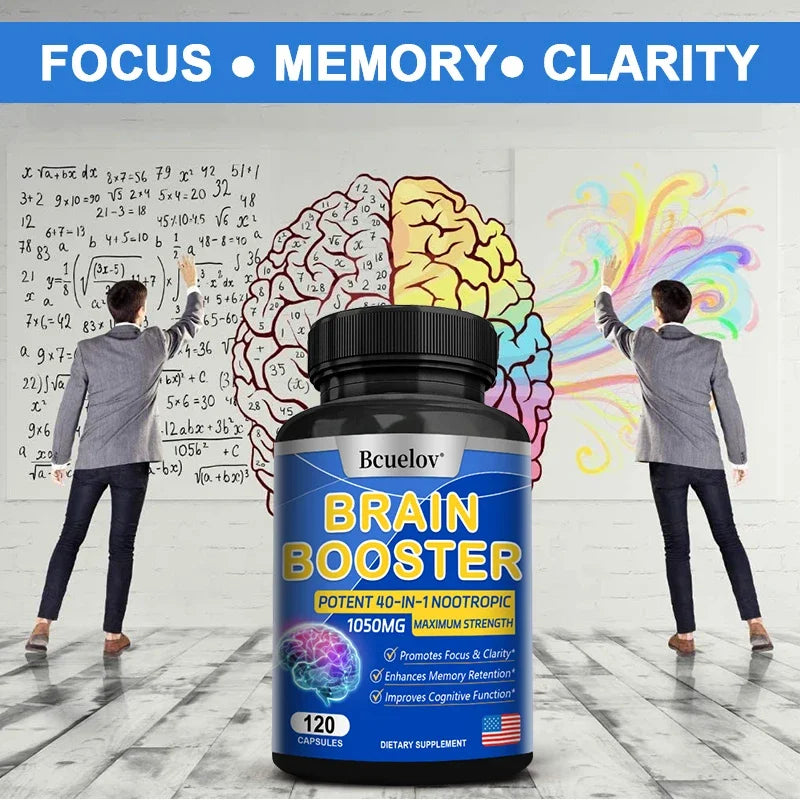 Powerful 14-in-1 Brain Booster - Supports Brain & Nervous System Health, Promotes Focus & Clarity, Boosts Cognitive Antioxidant