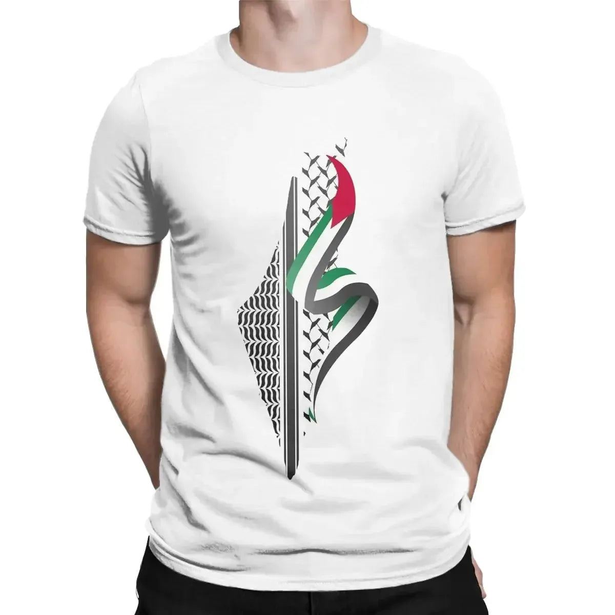 Vintage Palestinian Keffiyeh Palestine Map T-Shirt for Men Crewneck 100% Cotton Print T Shirts Short Sleeve Tees Men Print Tops