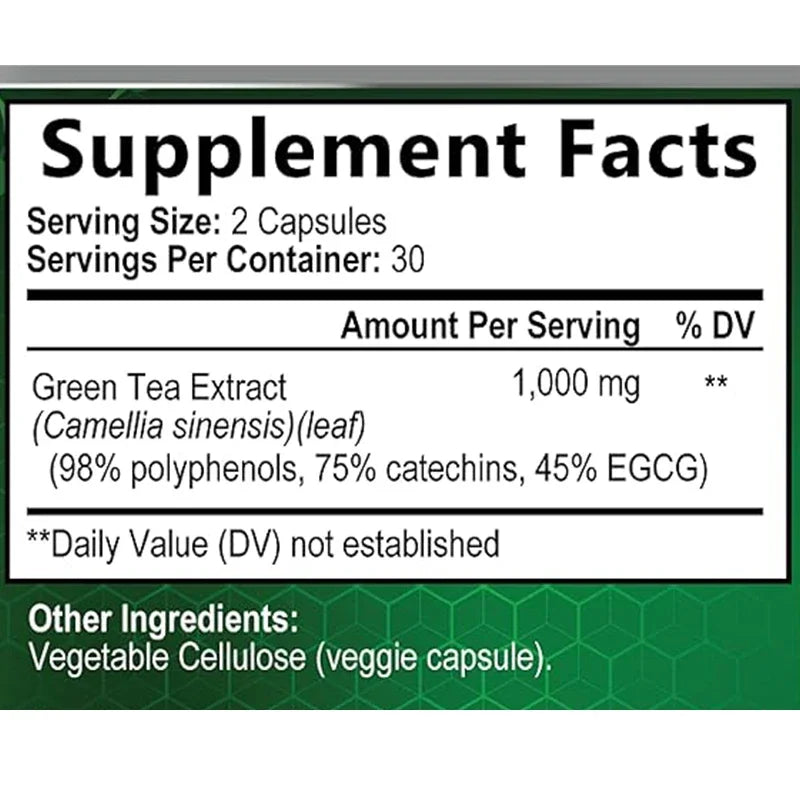 Green Tea Extract Antioxidant Supplement - Natural Energy Containing Polyphenols - Mild -60 Capsules