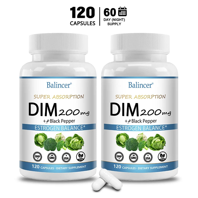 DIM Supplement 200mg Diindolylmethane - Maintains Hormonal Balance with Estrogen for Menopause and Mid-life