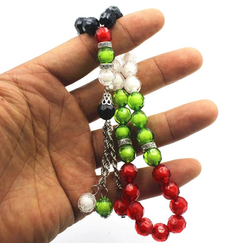 Palestine Flag Color Country Map Bracelet Muslim Small Bead Acrylic Rosary Beads Worship Bracelet Eid Islamic Prayer Beads