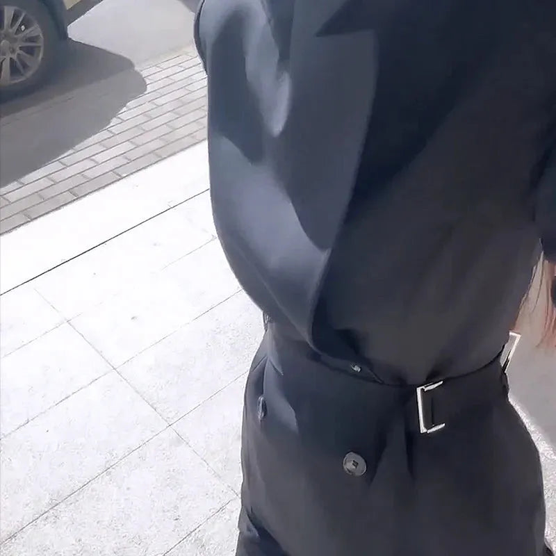 Women Blazer Suit Autumn Women Office Simple Lapel Long Sleeve Double Breasted Button Top Straight Pants Sets Streetwear