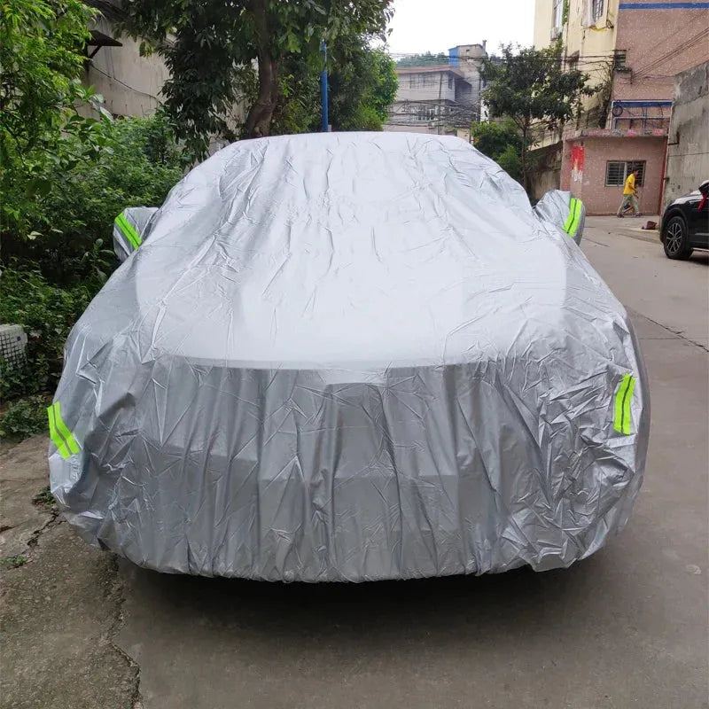 JIUWAN Universal SUV Car Covers Sun Dust UV Protection Outdoor Auto Full Covers Umbrella Silver Reflective Stripe for SUV Sedan