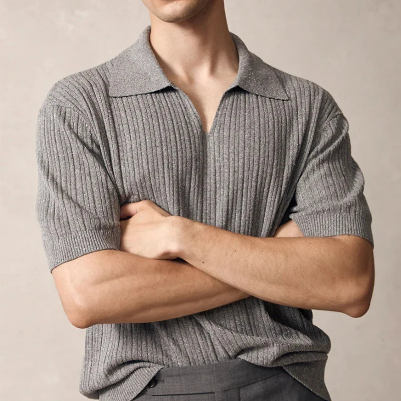 Trendy Solid Color Slim Polo Shirts Mens Summer Short Sleeve Turn-down Collar Knit Tops For Men Streetwear Casual Polo Pullovers