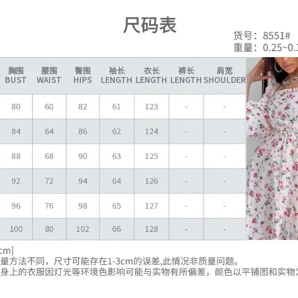 Wepbel Cute Dress Sexy Summer Square Collar High Waist Printed Lantern Sleeve Split Dress for Women Elegant Floral Sweat Dress