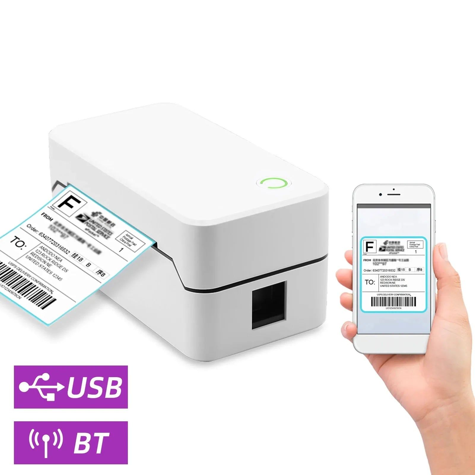 80mm USB Shippting Label Printer Auto Cutter Desktop Direct Thermal Printing Wired Connection Support 1D 2D Barcode for Shipping