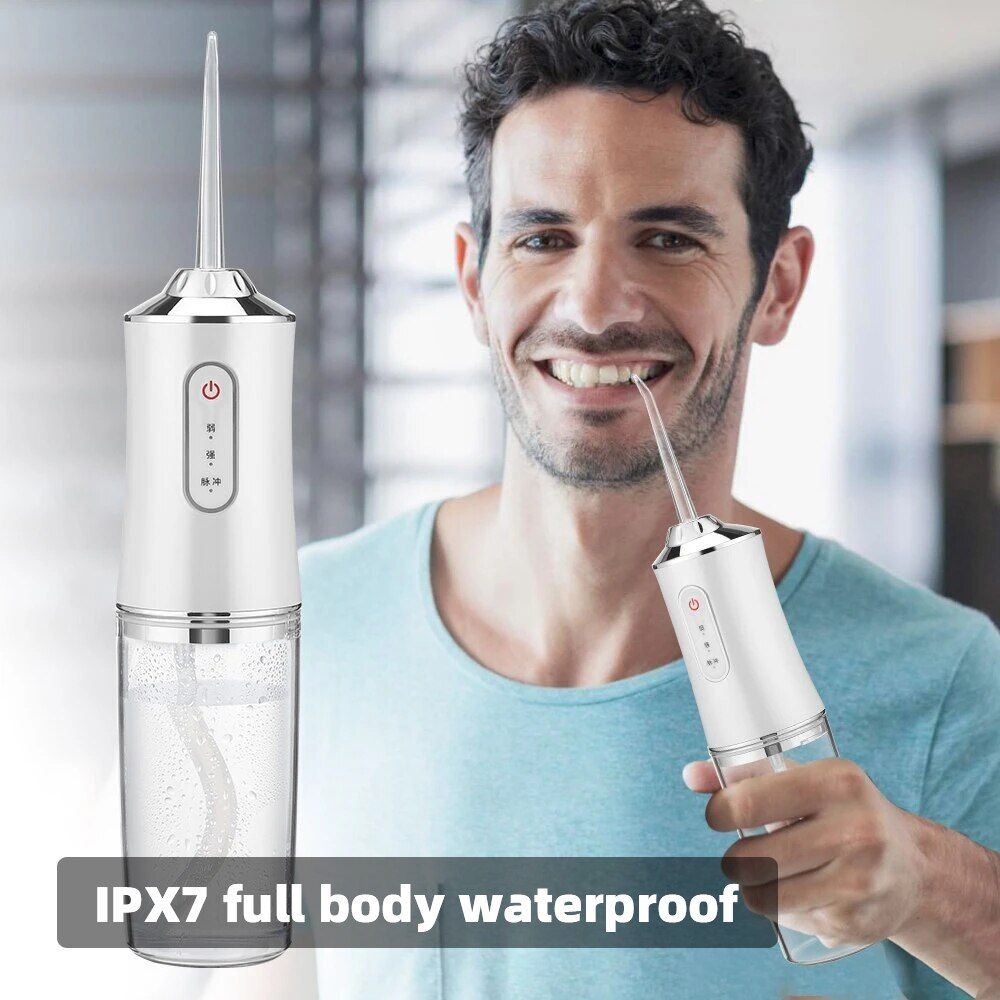 Oral Irrigator Portable Dental Water Flosser USB Rechargeable Jet Floss Tooth Pick 4 Jet Tip 220ml 3 Modes