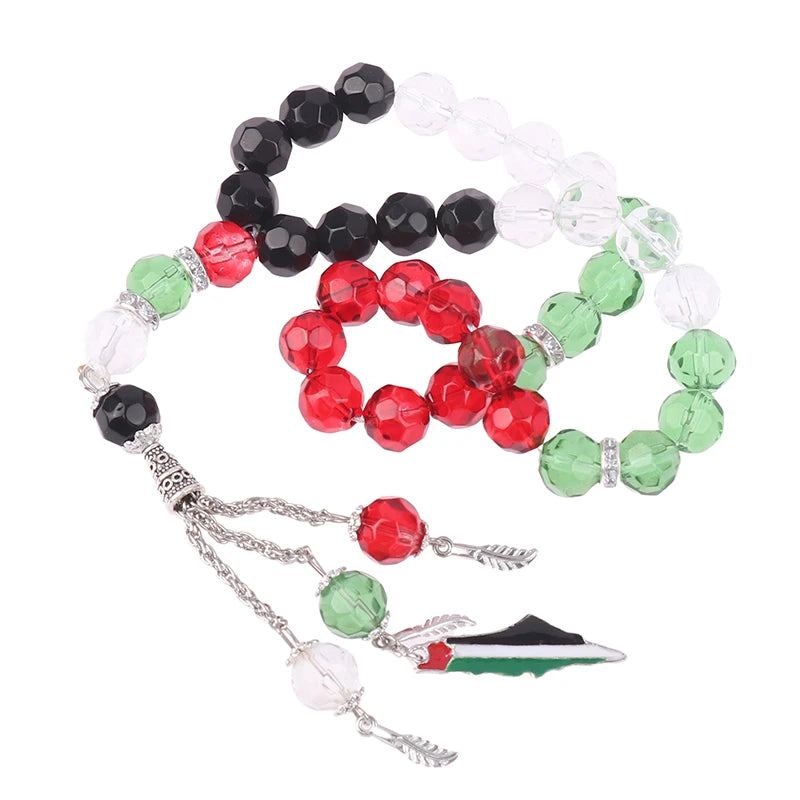 Palestine Flag Color Country Map Bracelet Muslim Small Bead Acrylic Rosary Beads Worship Bracelet Eid Islamic Prayer Beads