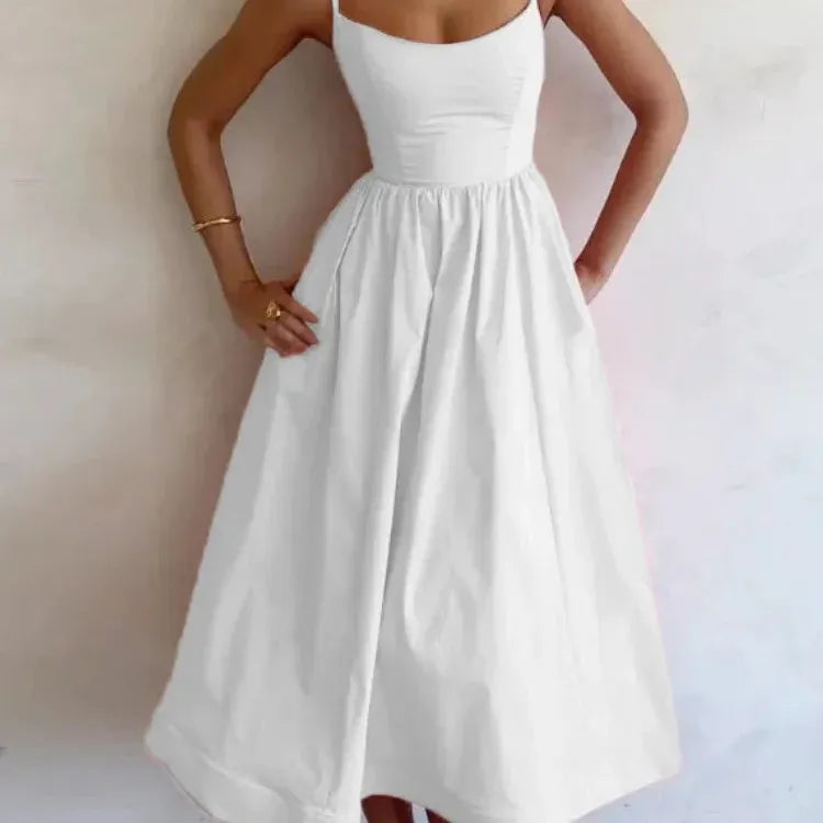 Plus Size Suspender Frock Women Dress U-neck Female Clothing Pleated Large Hem Dress Summer Streetwear Valentine's Day Outfits